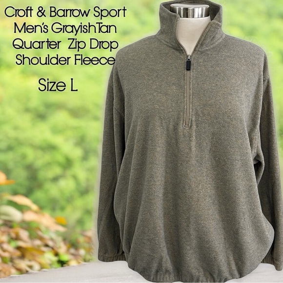 Croft & Barrow Sport Grayish Tan Quarter Zip Drop Shoulder Fleece Pullover - Picture 1 of 16